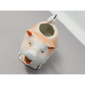 Vintage Small Ceramic Pig‎ Creamer Pitcher With Pig Tail Handle